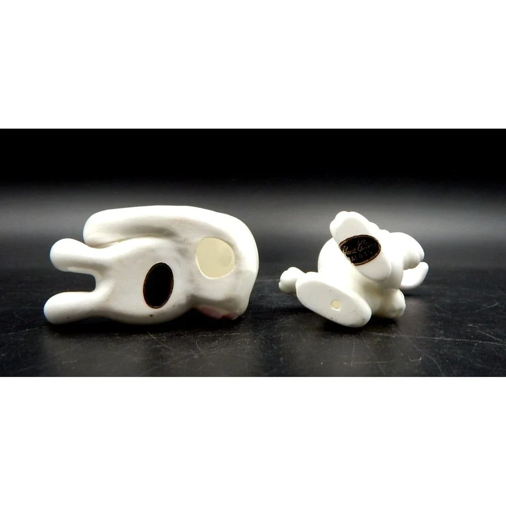 Bone China Tumbling Bunnies Rabbit Figurines 3.5 Inch White Pink Bow Taiwan